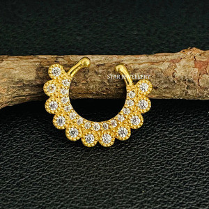 14K Solid Yellow/<b>Rose</b> <b>Gold</b> Bezel Set Natural Diamond Miligrain Luxury Septum <b>Nose</b> <b>Ring</b> Gift - Product Image 4