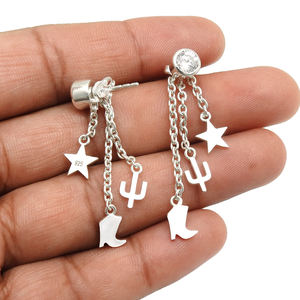 Precio al por mayor de alta calidad, Pendientes colgantes de lujo de Zirconia cúbica blanca de Plata de Ley 925 para mujer y niña, joyería hecha a mano - Product Image 3