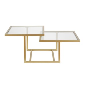 Mesa de Centro Metálica Cuadrada de 2 Niveles Ecológica en Oferta con Acabado en Latón Dorado, Diseño Moderno para Sala de Estar - Product Image 1