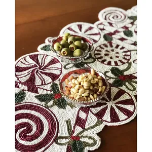 Á hậu bàn đính cườm trắng và đỏ hiện đại với hoa văn cho bữa ăn tự chọn giọng phòng khách trang trí nhà - Product Image 6