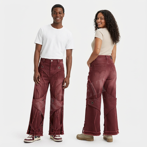 Pantalones Vaqueros de Mezclilla con Paneles Desgastados, de Pierna Ancha y Cintura Alta, Estilo Urbano, Venta al por Mayor, Suministro OEM - Product Image 5