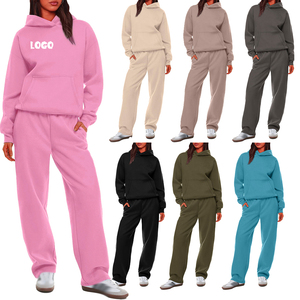 Ensemble de survêtement 2 pièces pour femme en satin d'hiver avec logo personnalisé, sweat-shirt et pantalon de survêtement, uni, longueur intégrale, respirant, écologique - Product Image 1