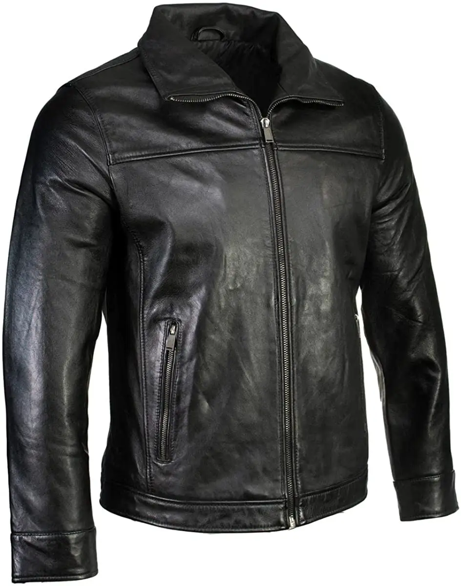 Men's Leather Jacket Business Gentleman Stand-Up Collar Zipper Casual Jacket Non-Iron Plus Size Men's Jacket