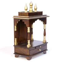 Templo Rústico de Madera |   Mandir Hecho a Mano para el Hogar |   Altar de Oración Hindú de Madera Maciza |   Decoración Espiritual para el Hogar, Sala de Estar KA835