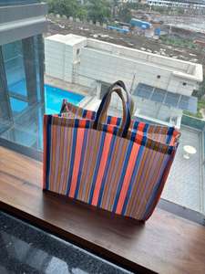 Bolsa de Compras de Nailon Portátil, Reutilizable y Ecológica, con Cierre de Cremallera, Diseño Holográfico, de Plástico Reciclado RPET, a Rayas, de Gran Capacidad, para la Playa - Product Image 3