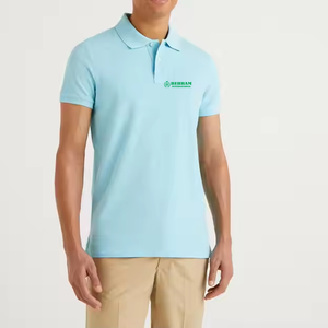 Top quality Light <b>Blue</b> Short Sleeve <b>Polo</b> <b>Shirt</b> Regular Fit Cotton Pique Breathable Casual Wear Front Logo Printed - Product Image 4