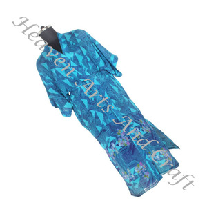 KL009 Antiguo Floral Seda Vintage Sari Kimono Chaqueta de estilo largo Caliente Aspecto encantador Estilo bohemio Vintage Sari Kimono Chaqueta larga - Product Image 2