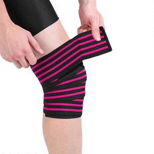 Knee Sleeve Compression Support <b>Black</b> Blue Striped Spandex Breathable Hook Loop Closure Unisex All Seasons - Product Image 2