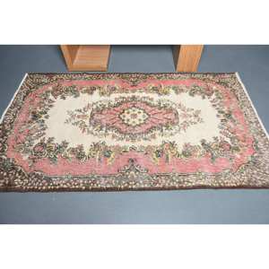 พรมขนแกะสไตล์ตุรกีวินเทจ4x6 'สีเบจสีน้ำตาลสไตล์คลาสสิกสี่เหลี่ยมผืนผ้าขนาดใหญ่พรมกำมะหยี่ปะต่อน้ำยางสำหรับห้องโถงห้อง - Product Image 3