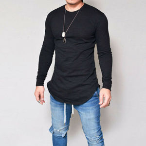 Camiseta de gimnasio para hombre, camiseta de manga larga con dobladillo curvo y musculoso, camiseta informal con servicio de impresión personalizado - Product Image 2