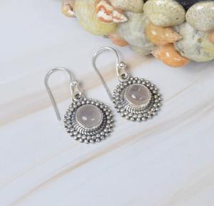 925ควอตซ์ธรรมชาติสีชมพูกุหลาบธรรมชาติอัญมณีเงินสเตอร์ลิงต่างหูหินประจำเดือนเกิดงานแฮนด์เมดของขวัญสำหรับต่างหูหินของเธอ - Product Image 3