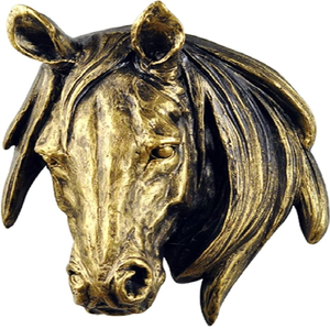 Noble golden horse head mounted on a dark shield for a traditional, regal feel. Available at wholesale prices. - Product Image 2