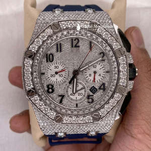 Montre automatique pour homme style Hip Hop avec moissanite, chronographe en acier inoxydable, réserve de marche, affichage analogique, diamètre 41 mm - Product Image 1