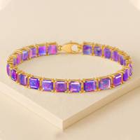 Bracelet de luxe en argent sterling 925 plaqué or 14 carats avec opale lavande véritable multicolore et certifiée GIA