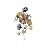 Jam dinding logam dekoratif senyap besar dengan desain daun Ginkgo unik vas dinding gantung mewah untuk dekorasi ruang tamu