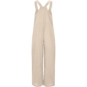 Bolsillos con tirantes para mujer, Color sólido, cintura alta, cinturón elástico, mono abotonado, mono de pierna ancha, pantalones 2025 - Product Image 4