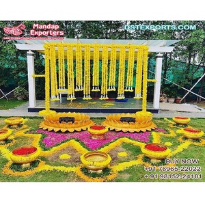 Décorations d'événements de mariage en plein air, cérémonie de Batna, accessoires de décoration, fonction Haldi, fibres Urlis, décoration de mariage tendance, décoration d'événement Haldi - Product Image 1