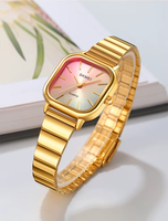 Montre décontractée pour femmes, boîtier carré de 26,5 mm, bracelet en acier inoxydable, résistante à l'eau, pour un usage quotidien