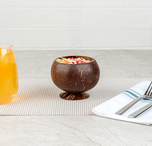 Verre à cocktail en coque de noix de coco tropicale, fait à la main, prêt à expédier, naturel, biologique, poli, vaisselle en noix de coco avec base - Product Image 5