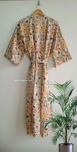 High Quality Floral Cotton Kimono Beach Wear Dress Women Bath Robe Bridal Dressing Gown Soft Sleepwear Dress - Product Image 4