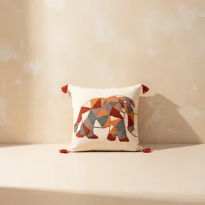 Housse de coussin brodée en mosaïque à motifs géométriques, éléphant, lavable, décorative, sans rembourrage - Product Image 2