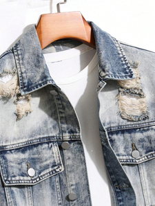 Vestes en jean pour hommes, délavées à l'acide, usées, avec personnalisation complète, style sportif personnalisé, veste en jean pour hommes, vêtements d'extérieur - Product Image 2
