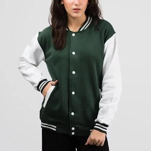 Green White Varsity Jacket Unisex Preppy Style Regular Fit Autumn Casual Single <b>Button</b> Polyester Material - Product Image 3