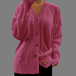 Casual V-neck Knitted Women's <b>Cardigan</b> Sweater 100% Cotton Winter Front Logo - Product Image 2