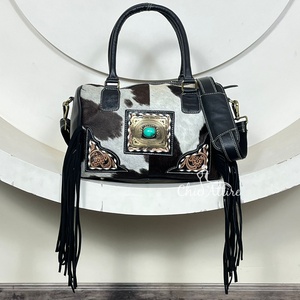 OEM ODM Premium Quality Tooled Leather Speedy Crossbody Shoulder <b>Bag</b> Vintage Cowhide Leather Fringe Duffel Travel <b>Bags</b> for Women - Product Image 1