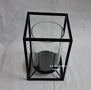 Lanterne porte-bougie moderne en métal et verre, support pour bougie chauffe-plat, centre de table pour la maison et les mariages, cadre en fer, lanterne/bocal pour bougie chauffe-plat - Product Image 2