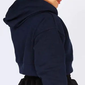 100% coton polaire à manches longues sweat à capuche court pour les femmes imprimé personnalisé poids lourd solide noir sportif grande taille respirant - Product Image 6