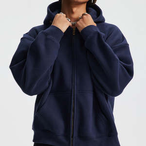 เสื้อฮู้ดมีซิปสีพื้นผ้าขนแกะผ้าฝ้ายหนาพิมพ์ลายโลโก้แบบซิปคู่สำหรับฤดูหนาว - Product Image 1