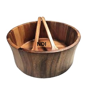 Buena venta de fruta de madera maciza diseño hecho a mano comida fruta Pasta servir tazón forma redondeada Servidor de alimentos tazón - Product Image 5