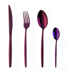 Ensemble de couverts en acier inoxydable, 4 pièces élégantes et modernes en métal doré, poignée en émail blanc plaqué Vintage Festivals - Product Image 2