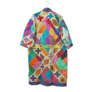 Handmade Vintage Winter Kantha Embroidered 100% Cotton Anti-Wrinkle Quick Dry <b>Reversible</b> <b>Belt</b> Closure Jacket Ladies Unique - Product Image 5