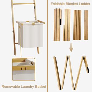 Étagère échelle en bambou style minimaliste, décoration rustique pour la maison, support en bois pour couvertures et serviettes, pour l'organisation des couettes domestiques - Product Image 3