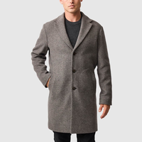 Manteau classique en laine à revers cranté pour homme Manteau long d'affaires gris vison pour les déplacements en hiver Tenue de cérémonie à simple boutonnage