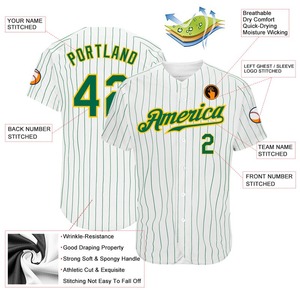 Custom White Kelly Green Pinstripe Kelly Green-Gold Camiseta de béisbol auténtica - Product Image 3
