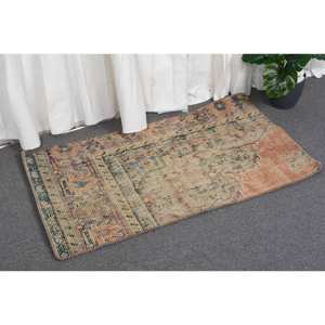 Vintage 2 X 3.5ft Beige Orange Laine Tapis Classique Grande Surface Tapis Turc Patchwork Rectangle Abstrait Latex pour Tapis De Chambre - Product Image 3