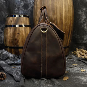 Bolsa de cuero de grano superior de alta calidad, bolsa de lona de gran capacidad, bolsa de viaje de cuero genuino personalizada marrón con asa duradera - Product Image 2