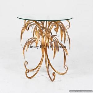 Table console forme rectangulaire dessus en verre et cadre de conception de feuille couleur or Design luxueux métal maison Tables décoratives approvisionnement - Product Image 4