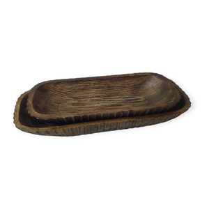 Long Luxury Rustic Natural Mango Wood Eco-Friendly Rectangular Hand-Carved Candle Bowl <b>Holder</b> for Home Decor Christmas Includes - Product Image 3