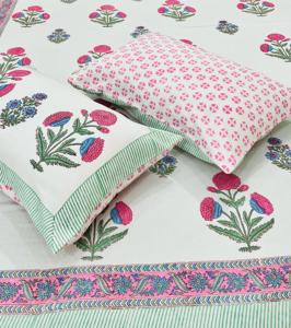 Indian Traditional 100% Pure Cotton Satin Bedsheets 2 Zipped <b>Pillow</b> Covers Luxury <b>King</b> <b>Size</b> Hand Block Printed for Bedding Set - Product Image 2