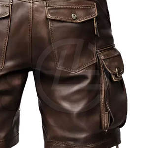 Luxury <b>Men's</b> <b>Leather</b> <b>Shorts</b> Handmade Finish with Panel Stitching and Slim Legs High Street Style Solid Pattern - Product Image 6
