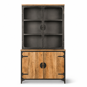 Meuble de salon en bois massif industriel, cadre métallique, portes shaker, 2 tiroirs, 3 étagères, garantie 5 ans, mobilier d'intérieur antique - Product Image 6