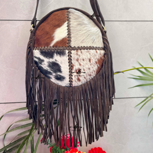 Stylish Cowhide Fur Sling <b>Bag</b> Handbag New Western Collection of Fringe Crossbody Shoulder Round <b>Bags</b> <b>Women's</b> Multi Uses <b>Bag</b> - Product Image 1