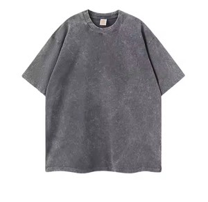 Acide lavé couleurs unies à manches courtes hommes lettrage tricoté T-Shirt 100% coton respirant Anti-rides séchage rapide de haute qualité - Product Image 2