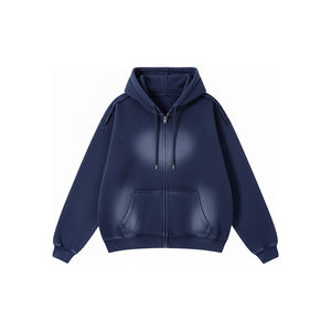 เสื้อฮู้ดดี้แบบซิปทรงโอเวอร์ไซส์สไตล์วินเทจ พิมพ์ลายตามสั่ง ฟรีแบบ Mockup ผ้าหนา 400 GSM สตรีทแวร์ ผลิตจากผ้าฝ้ายฟลีซ 100% - Product Image 4