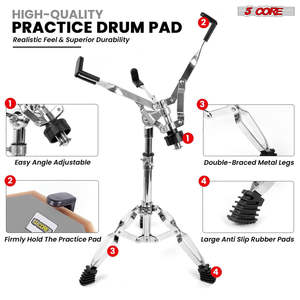 5Core <b>Drum</b> Practice Pad Set 12 Snare Drumming Stand Double Sided Silent Drummer Kit - Product Image 2
