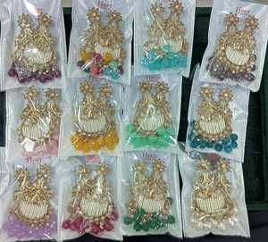 ต่างหูชุบทองสไตล์ดั้งเดิมของผู้หญิงดีไซน์สวยงามหินลูกปัดเงาไข่มุกเครื่องประดับแฟชั่นโลหะผสมสังกะสีขายส่ง - Product Image 3